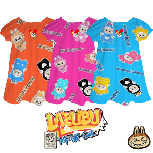 Dress Anak Perempuan Labubu 1 - 8 Tahun Printed Viral Cute Lucu Model Tangan / Daster La Bubu The Monsters Viral Kekinian