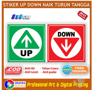 Stiker naik turun up down petunjuk arah tangga sticker prosedur keselamatan K3 disiplin kantor