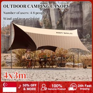 Camping Tarp Sun Shelter Flysheet Canopy Waterproof Black Coated 2 Poles Sun Protection