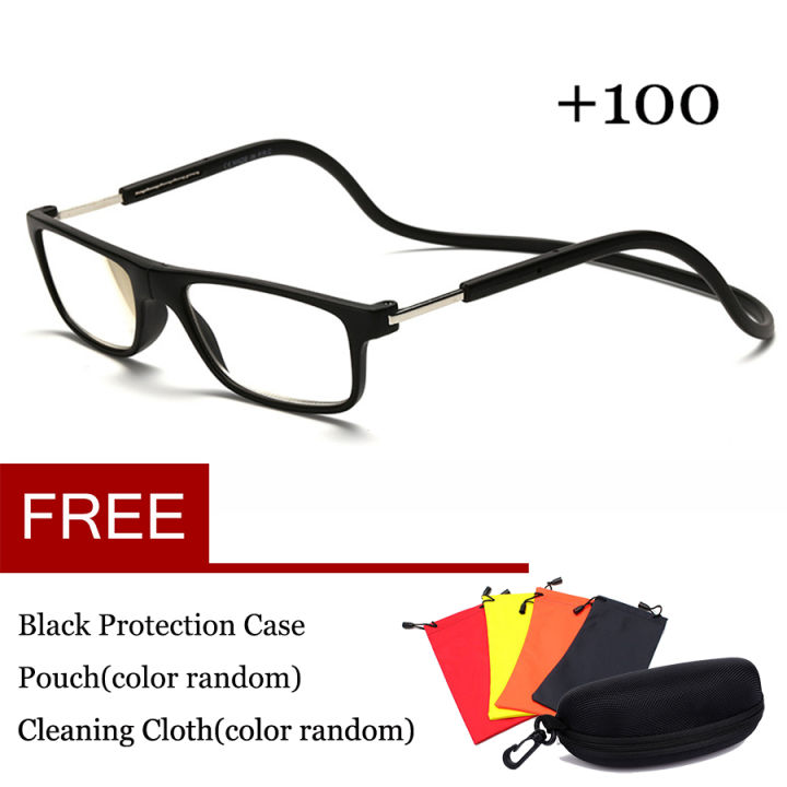 Magnetic Reading Glasses Click Adjustable Reading Eyeglasses Hanging Rim  Black Blue 100-400 Lazada PH