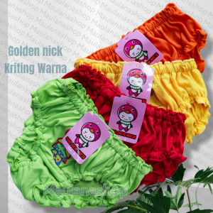12Pcs Golden Nick Keriting Warna Celana Dalam Anak PeremPuan Bahan Katun Adem Motif Bordir
