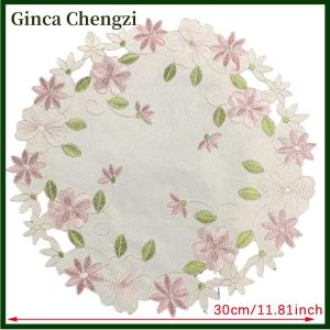 Ginca Rose Flower embroidery placemat Coaster CUP Pad ตารางวางเสื่อครัวหัตถกรรม
