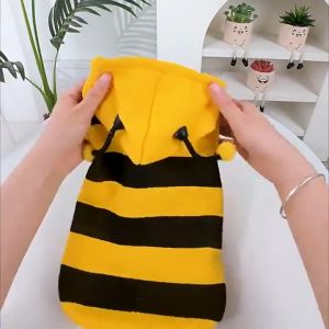 YOUYITIAOYU Cute Bumblebee Pet Hoodie Winter Warm Cosplay Costume Sweater Pajamas for Dog Cat