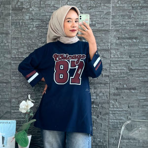 Kaos Baseball Wanita Oversize Sporty Bergaris Jumbo Cotton Combad by Ziggy - Desain Olahraga & Urban