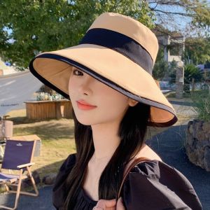 BAIXL Anti-UV Wide Brim Sun Hat Sun Protection Korean Style Bow Bucket Hat Sweet Panama Hat Sunscreen Fisherman Hat Women