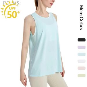 Women Sport Tank Mesh Patchwork UV/SPF Sunscreen Rashguard Cool Quick Dry Sleeveless Loose Yoga Running Exercise Daily Top