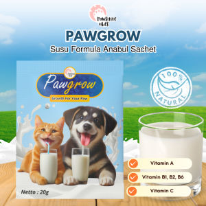 PAWGROW Susu Formula Untuk Anjing Kucing 20g - Goat Milk Powder - Susu Bubuk Murni Anjing Kucing - Susu Hewan Peliharaan - Pet Milk Powder - Susu Kambing Etawa Untuk Anjing Kucing - Susu Bubuk Anabul Bernutrisi