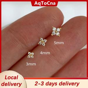 [COD] AqToCna Ship within 24 hours 3Pcs set Four Petals Zircon Flower Stud Earrings Set For Women Small Classic Versatile  Earrings 3 4 5mm