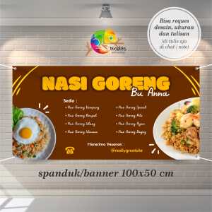 Cetak Spanduk Banner Cokelat dan Oranye Ilustratif  Nasi Goreng