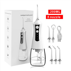 Portable Oral Irrigator 5 Mode Rechargeable Dental Water Jet High-Frequency Pulse Smart Control 300/330ml 4/5 Nozzles Teeth Cleaner IPX6/IPX7 Waterproof Teeth Cleaning