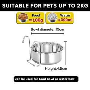 Pet Hanging Stainless Bowl with Metal Hook for Dog Water Feeder Food Feeder