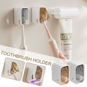 MKEB Flip-Top ที่ใส่แปรงสีฟัน อุปกรณ์ติดผนัง กันฝุ่นกันฝุ่น ชั้นวางแปรงสีฟัน แบบพกพาได้ ชั้นเก็บแปรงสีฟันไฟฟ้า