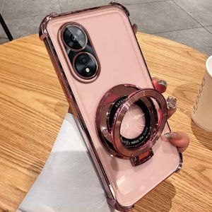 เคสโทรศัพท์ OPPO A18 A38 A58 A78 A60 A57 A57S A57E A77 A77S A17 A17K Reno 8T 5G ป้องกันกล้องสี่มุมหรูฝาครอบป้องกันโทรศัพท์ตก + ขาตั้ง