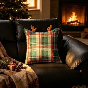 MIRELAE Trang trí nội thất sofa Vỏ gối Giáng sinh Mềm mại Hình vuông Vỏ gối trang trí Phong cách Anh Quốc Retro Vỏ gối họa tiết sừng hươu kẻ caro Đồ trang trí Giáng sinh