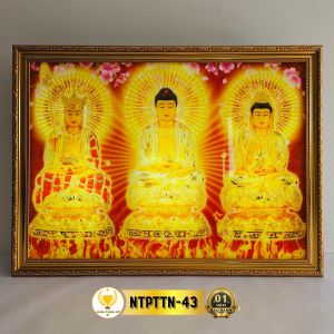 Tranh Ta Bà Tam Thánh Treo Tường Có Đèn Trang Trí Bàn Thờ Phật Treo Phòng Thờ NTPTTN-43