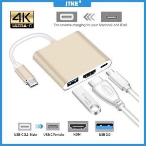 JTKE 4K Type-C To HDMI HD Adapter Cables USB 3.1 Converter USB C Type To USB 3.0/HDMI/Type C Charger Adapter for MacBook Huawei