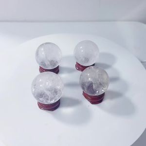(In stock) High Quality 28-32mm Natural Crystal Ball ear Quartz Energy Healing Stone Meditation for Home Decoration Free Wooden Stand