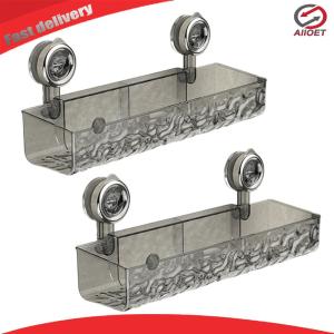 【Alloet】 2Pcs Suction Cup Storage Basket No Drill Shower Organizer Rack Multifunctional Floating Shelf Bathroom Accessories