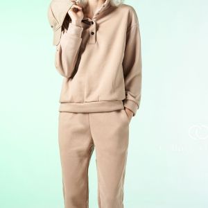 CALLING_COSTUME เซ็ตวอร์มผ้าหนาแต่ใส่สบาย เสื้อแขนยาวโปโลคอปก กระดุมใช้ได้จริง Set 2 piece (เสื้อ+กางเกง)(CL391)