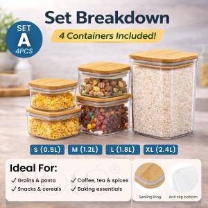 Bamboo Airtight Container Set Food Candy Snacks Canister Storage | Noco