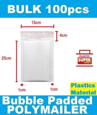【BULK 100pcs】【 15cm x 25cm】White Pearlised Bubble Padded Plastic Poly Envelope Packaging Protective Bubble Cushion Polymailer Material Bubble Envelope Tape Courier Poly Mailer Bag