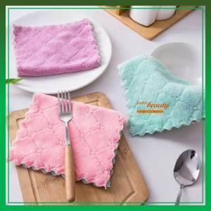 [30 pcs] Non-oil Kitchen Dish Towel Absorbent Clean Double-sided Thick Coral Fleece Microfiber Kitchen Cloth | Kain Dapur Serbaguna 2 Lapis | 加厚不沾油珊瑚绒洗碗布多功能双色懒人厨房洗碗抹布