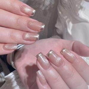 24 PCS đầu mũi của Pháp Báo Chí trên móng tay vừa vuông móng tay giả lấp lánh móng tay Acrylic thanh lịch bọc hoàn toàn dính trên móng tay