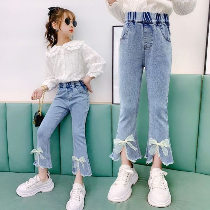 7-16Yrs Jeans for Kids Girl Bow Design Skinny Straight-Leg Girls Denim  Maong Pants for kids girls Pants Baggy for Teen Girls Korean Style Daily  Outfit New Fashion