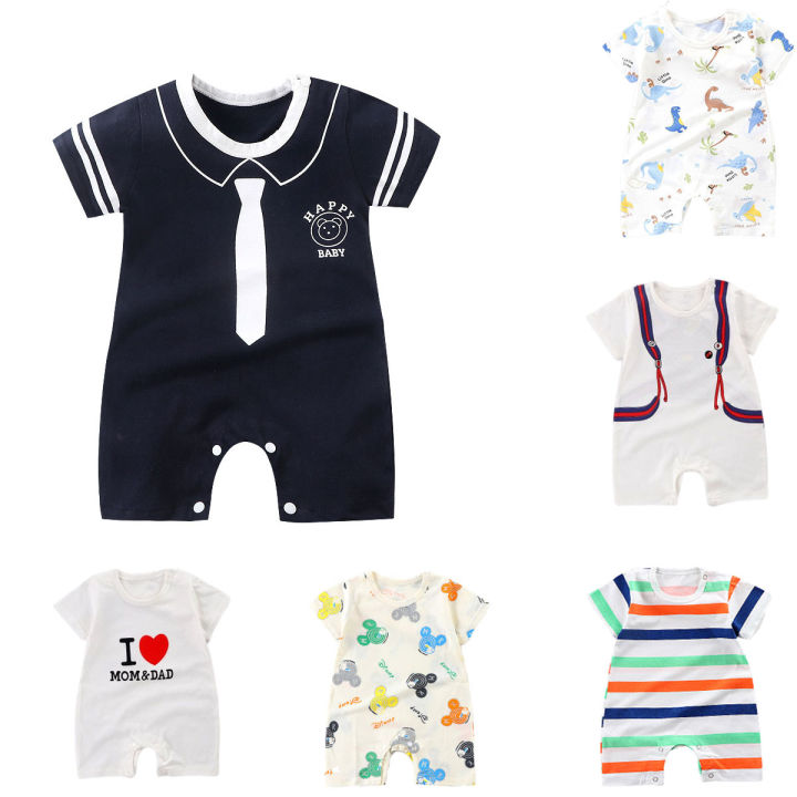 {READY STOCK} fashion summer stripe newborn baby boy romper baby girl  jumpsuit Short sleeve baby rompers Lazada PH