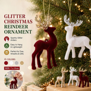 Christmas Reindeer Hanging Ornament Glitter Antlers Flocked Deer Pendant For Tree Wreath Window 15g