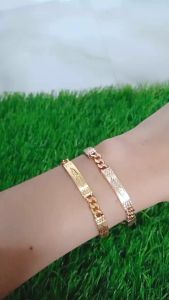 Gelang tangan  rantai + penang ukir 4×/ gelang perak asli silver 925 lapis emas/ gelang fashion wanita terbaru
