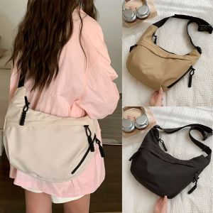 THOMA Solid Color Nylon Shoulder Bag Lightweight Large Capacity Sports Messenger bag Simple Waterproof Zipper Dumpling Bag Outdoor