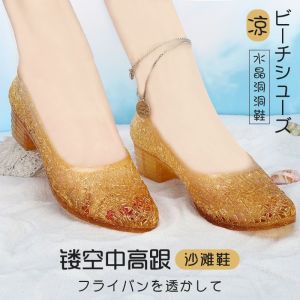 [Free Shipping] Womens Summer Fashionable Outdoor Non-Slip Crystal Breathable High Heel Sandals New Style Closed-Toe Sandals for Women