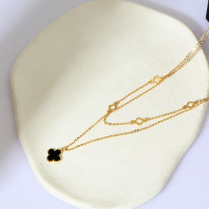 S925 Silver 14K Gold Plated Four-leaf Clover Double Layered Wear Necklace Light Level Luxury