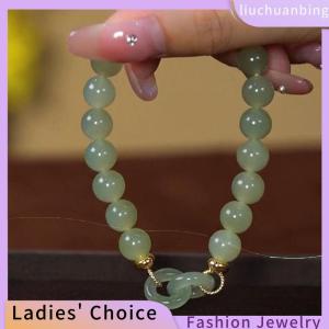 [Hot Sale Jewellery]liuchuanbing Fashion Double Ring Interlocking Hetian Beaded Bracelet Female Ins Style Love Safety Buckle Bangle For Bestie Birthday Gift