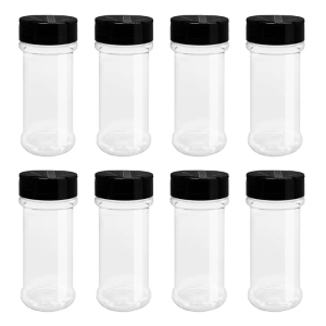 Pack Of 8 Clear Plastic Spice Jars Empty Seasoning Container For Homemade Rubs And More With Black Shaker Lids