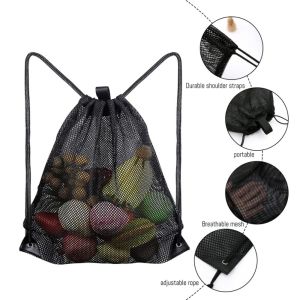 LIGHTER Outdoor Portable Environment-Friendly Folding Storage Bag Basketball Storage Bag Beach Use Bag Shopping Bag Drawstring Mesh Bags Shoulder Bag Gym Sports Backpack