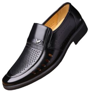 LAMALILI Summer Breathable Mens Shoes British Pointed Toe Business Casual Hollow Leather Shoes Daily Hole Sandals#8948