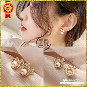 ANTING MUTIARA WANITA KOREA KEKINIAN AKSESORIS HIJAB ANTING TUSUK BENTUK MICKEY PEARL MODEL TERBARU 2021 ANT7