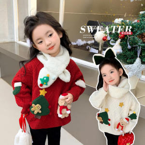 Christmas Gift Halloween Christmas girls thick sweater anime kawaii autumn winter new style kids fashion sweet warm sweater soft comfort scarf gifts