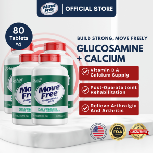 Move Free Joint Health Supplement 80 Tablets (4 Bottles) for Middle-aged and Elderly  Glucosamine HCI 1500mg + Plus Chondroitin with MSM Calcium & Vitamin D