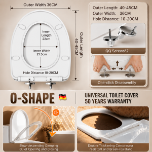 Soft Close Toilet Seat Cover Quiet Slow Closing Universal Fit Easy Install Quick Release Durable Toilet Bowl Seat Replacement Penutup Tandas