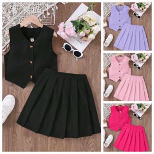 daniela Best Seller Casual Sleeveless Vest and Pleated Skirt for Girl Teen-ager Tween Set Terno - best seller - good quality - super kapal ng tela - trending - 100 percent cotton - mall quality - Top pick - madaling maubos - trending - made of impor