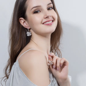 SEQUITO Bộ Bông Tai Vòng Cổ Mặt Dây Chuyền Hoa Hồng Đá Cubic Zirconia Mạ Vàng Trắng Chất Lượng Cao Cho Cô Dâu Phụ Kiện Trang Sức Đám Cưới SJ198