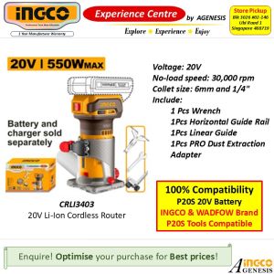 INGCO 20V Li-Ion Cordless Router CRLI3403