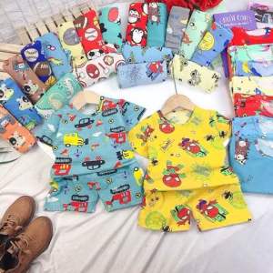 Combo 4 bộ cộc tay in toàn thân cho bé trai bé gái từ 8-18kg