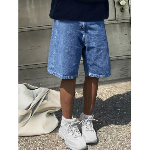 Korean Loose Denim Shorts for Men Knee Shorts Jeans Oversized Shorts New Mens Jeans Blue