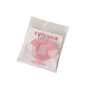 MIRACLE HOME STORE Bìa thẻ mica Hộp đựng ảnh mini  dây chuyền cánh trái tim tình yêu Có móc khóa Khung ảnh thẻ ID 1in Phong cách Hàn Quốc Ốp bảo vệ thẻ Trang trí thẻ