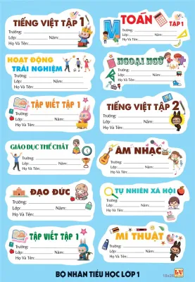 Combo 60 Nhãn Tem Môn Học Lớp 1 - 2 ( 60 Nhãn )