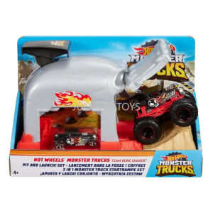 Hot Wheels Monster Truck Launcher Play Sets Team Bone Shaker Monster Jam 1:64 Hot Wheels Car Pit and Shark Wreak Playset